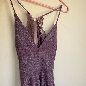 Purple Sparkly Windsor Lace Detail Backless Dress